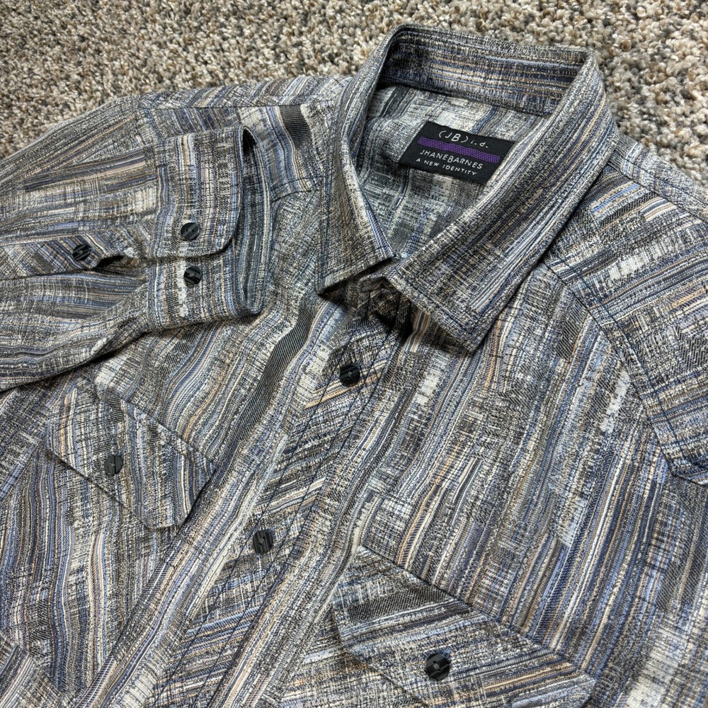 Jhane Barnes A New Identity Men's XL Button Down Shirt Blue Grey Textured Stripe